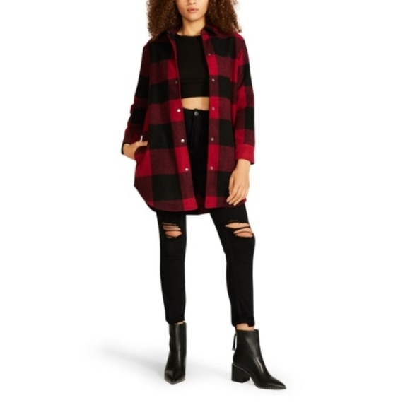 NWT BB Dakota x Steve Madden Eldridge Buffalo Plaid Coat, Red, MD (US 6-8) - Picture 1 of 4